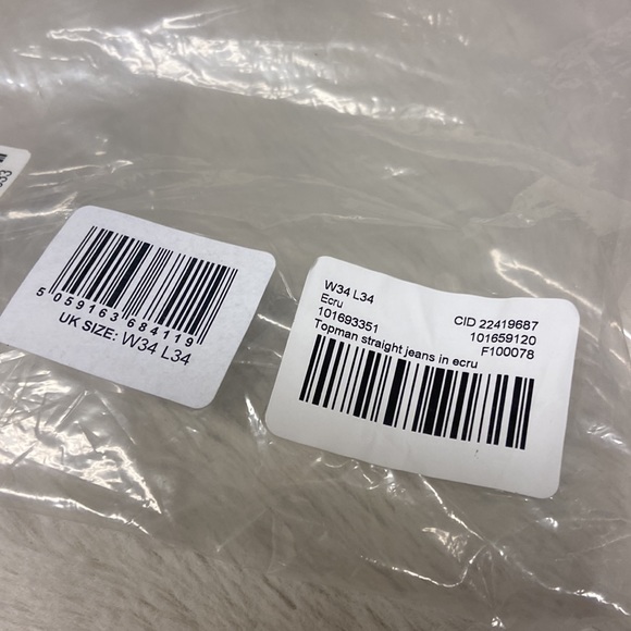 NWT! W34xL34 TopMan straight leg jeans cream color - Picture 8 of 10